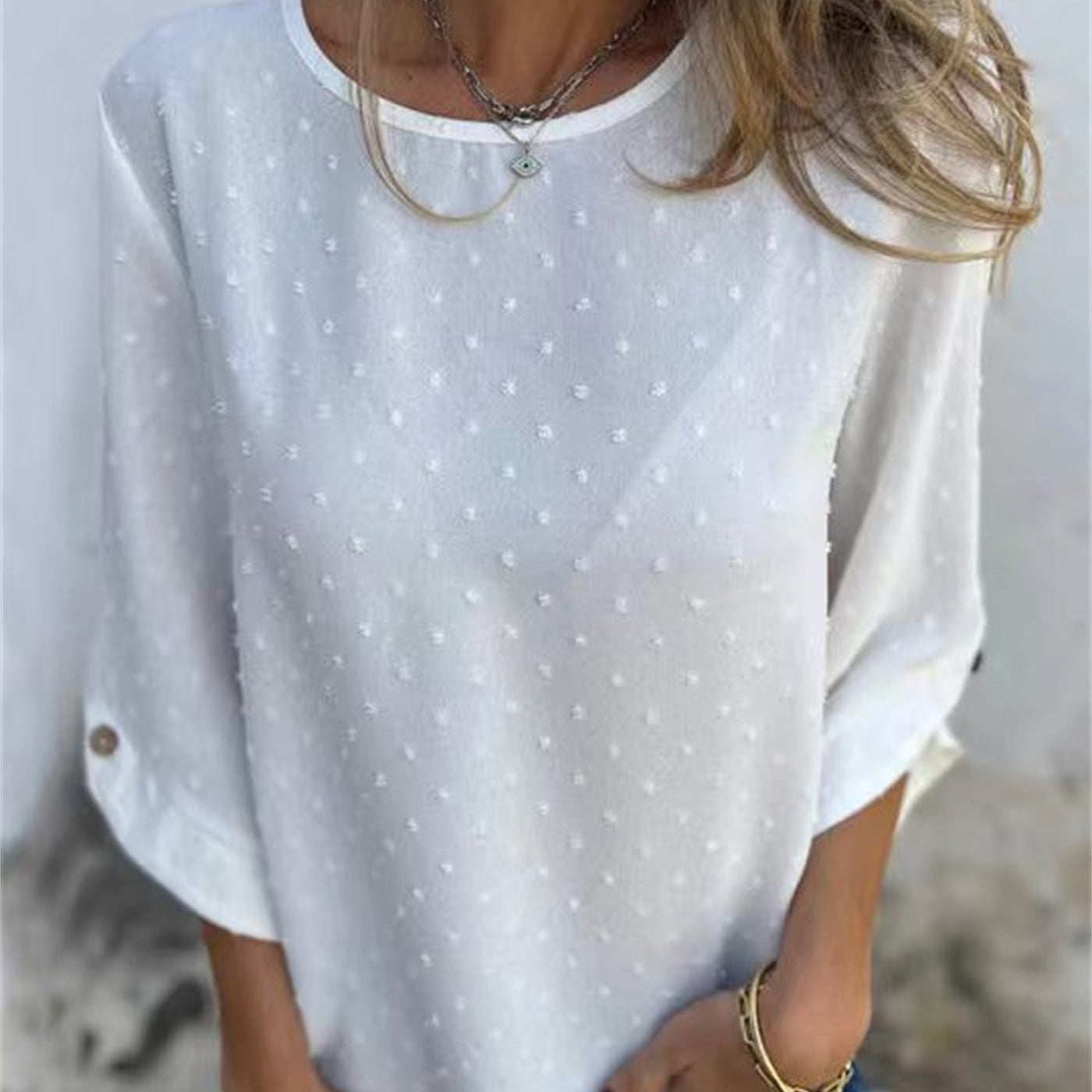 Astrid | Jacquard Topp med Rund Hals